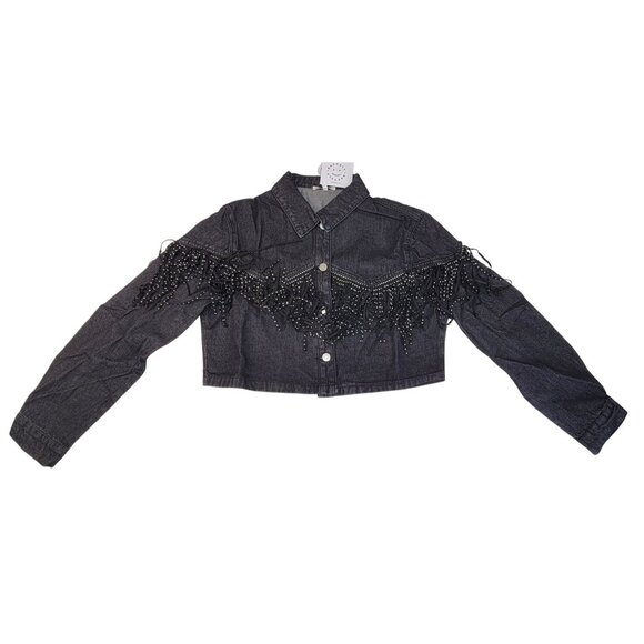 Baevley Crop Denim Jacket Black With Studded Fringe Womens Med New in Bag - Picture 3 of 9